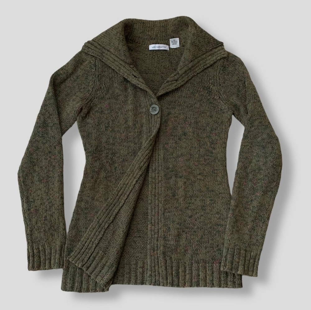 Liz Claiborne Olive Green Speckled Cardigan Tunic - Picture 15 of 16